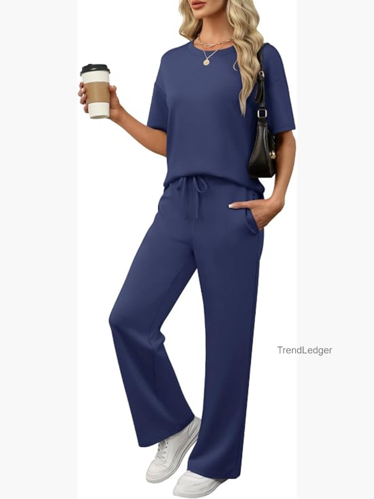 Lounge Sets 2 Piece Outfits Summer Casual Short Sleeve Sweatsuits Tracksuits
